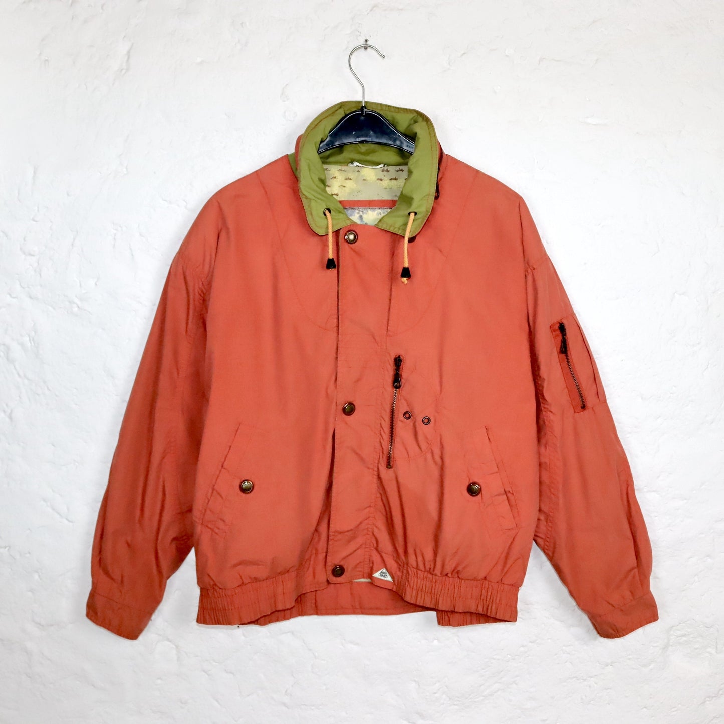 Vintage 80s 90s NEW FAST jacket transition jacket lightly lined hood shoulder pads 48 M