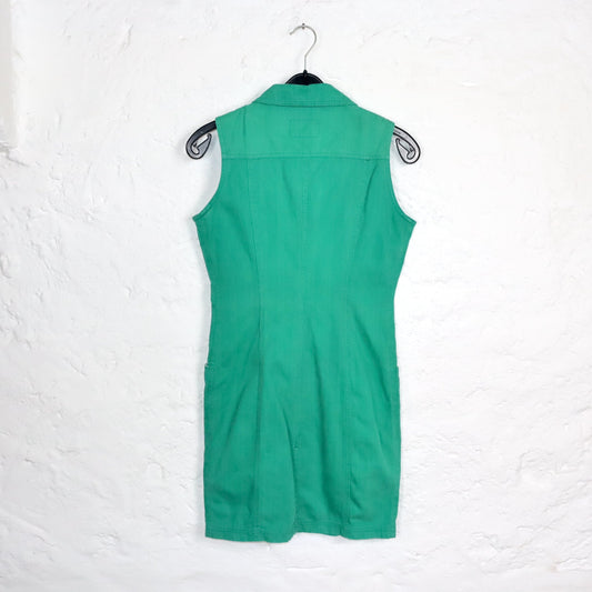 Vintage 80er 90er OMAT Jeanskleid Kleid ärmellos mit Reißverschluss grün M