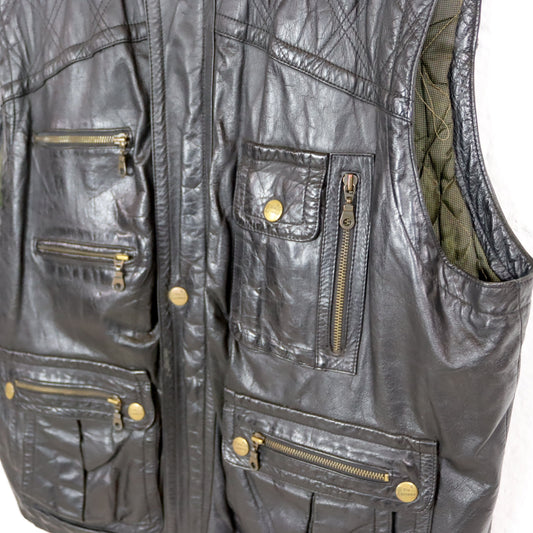 Vintage 80er 90er VIA CORTESA Lederweste Cargoweste Leder schwarz 3XL