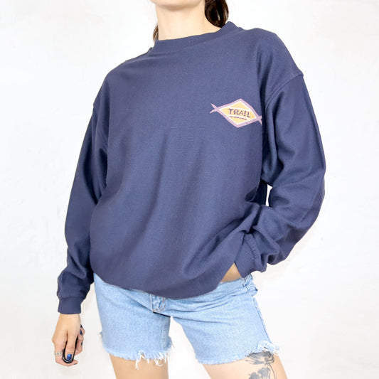 Vintage 80er 90er JOY Sweatshirt Pullover Waffeloptik dunkelblau 38