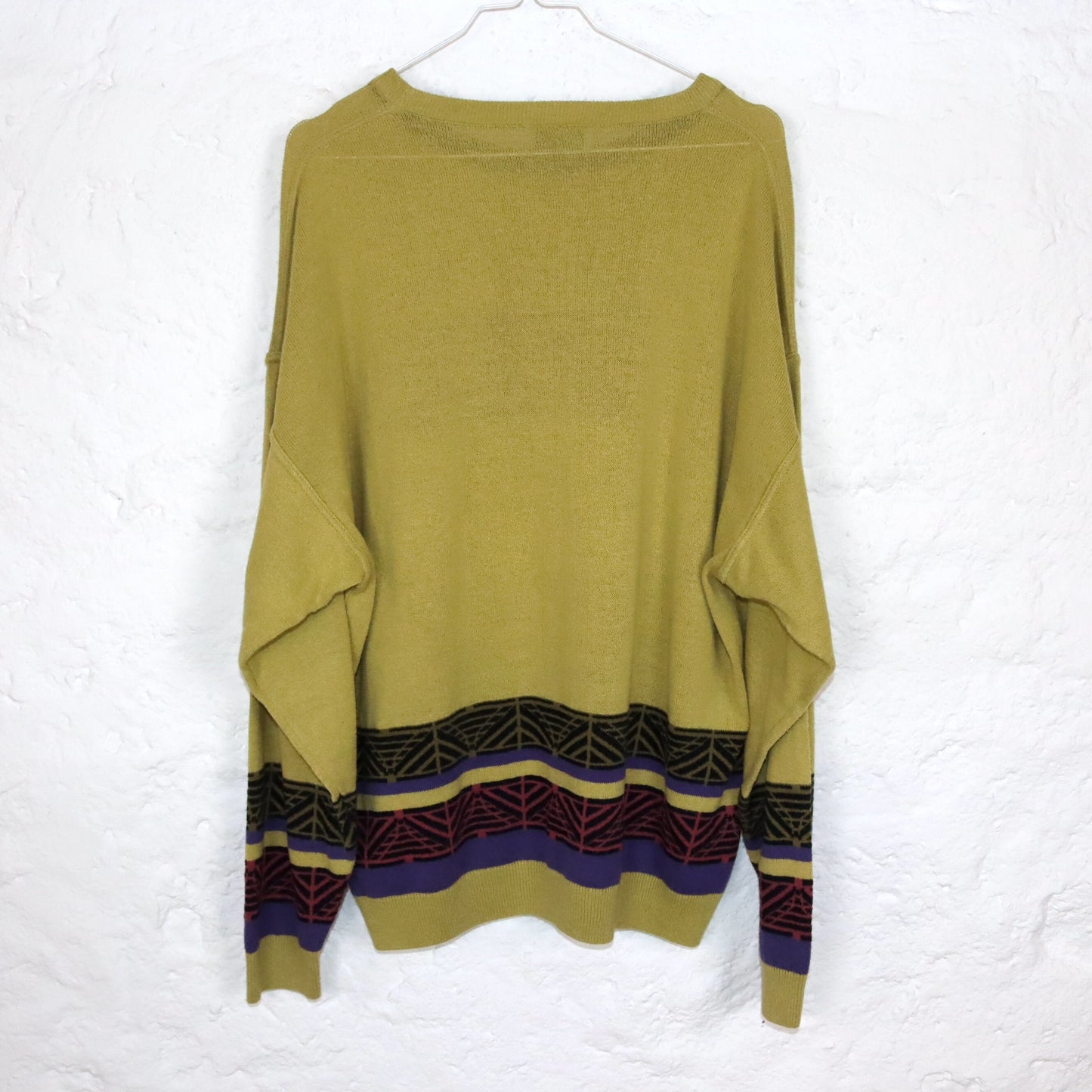 Vintage 80er 90er ENZO LORENZO dünner Pullover Muster gelb bunt 54 XL