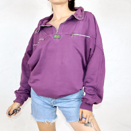 Vintage 80er 90er CLARK UTILITY Sweatshirt Pullover Stehkragen lila L