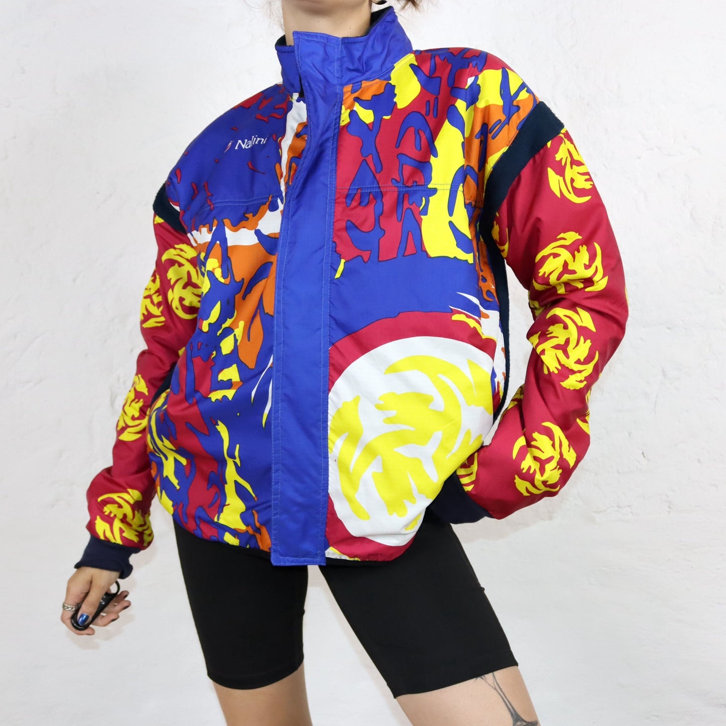 Vintage 80s 90s NALINI cycling jacket crazy pattern inside fleece L