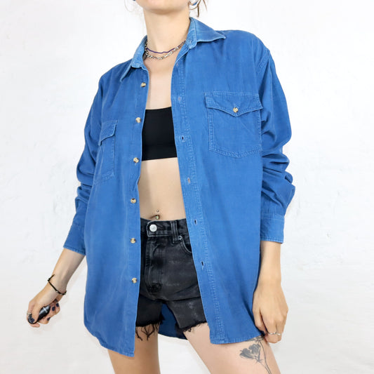 Vintage 80er 90er TOPTEX Cordhemd Feincord Hemd langarm blau L