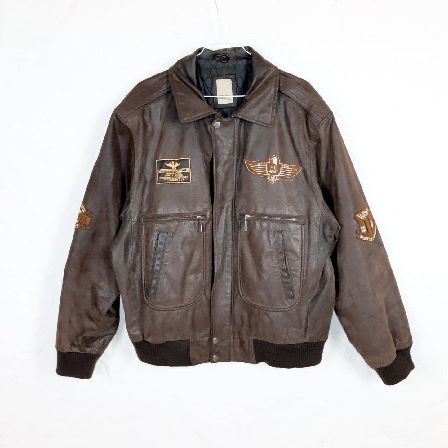 Vintage 80s 90s MONTES leather jacket biker jacket dark brown Army L