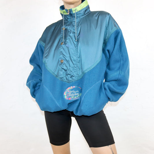 Vintage 80er 90er BELOW ZERO Fleecepullover Stehkragen blau grün M