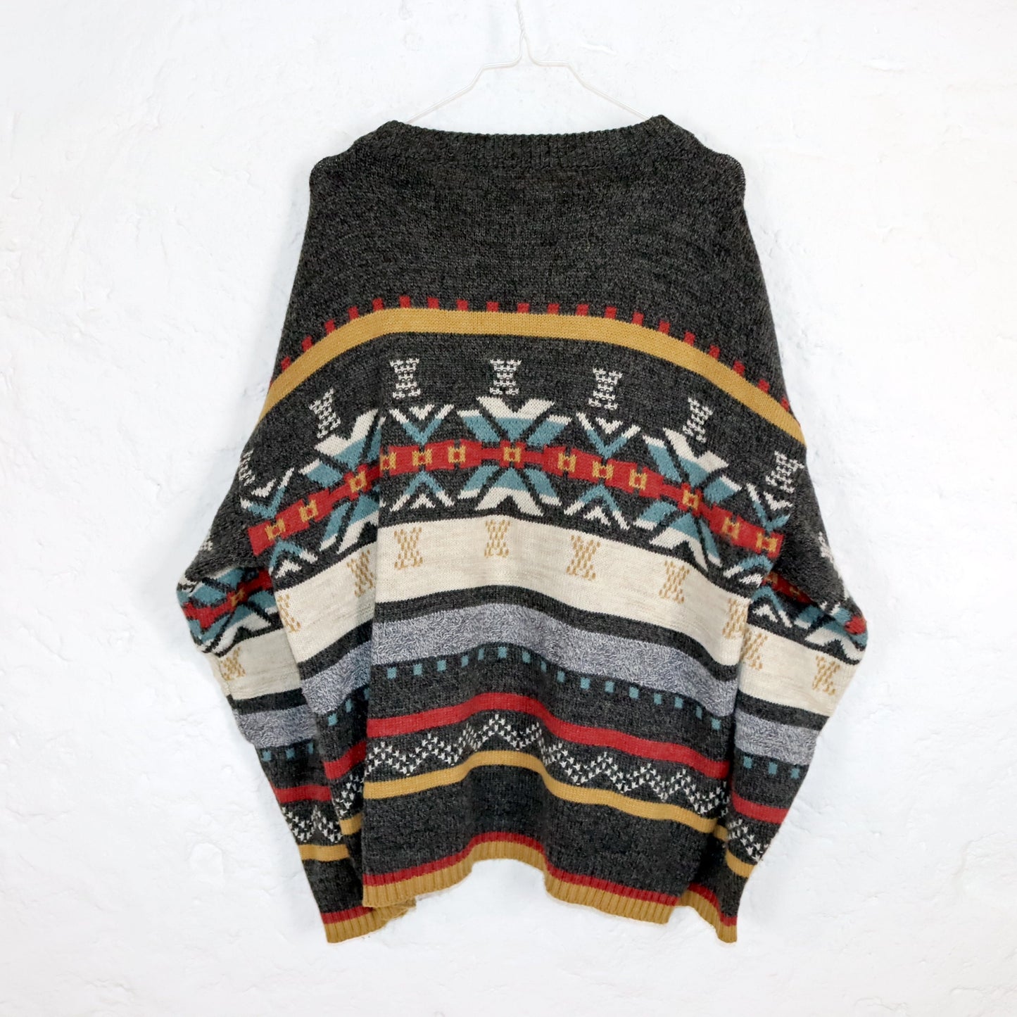 Vintage 80er 90er GAME OVER Pullover Strickpullover gemustert bunt 52 L/XL