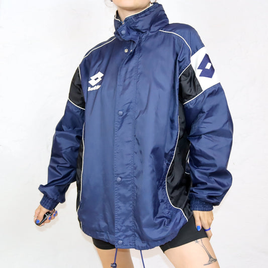 Vintage 80s 90s LOTTO rain jacket windbreaker blue white stand-up collar