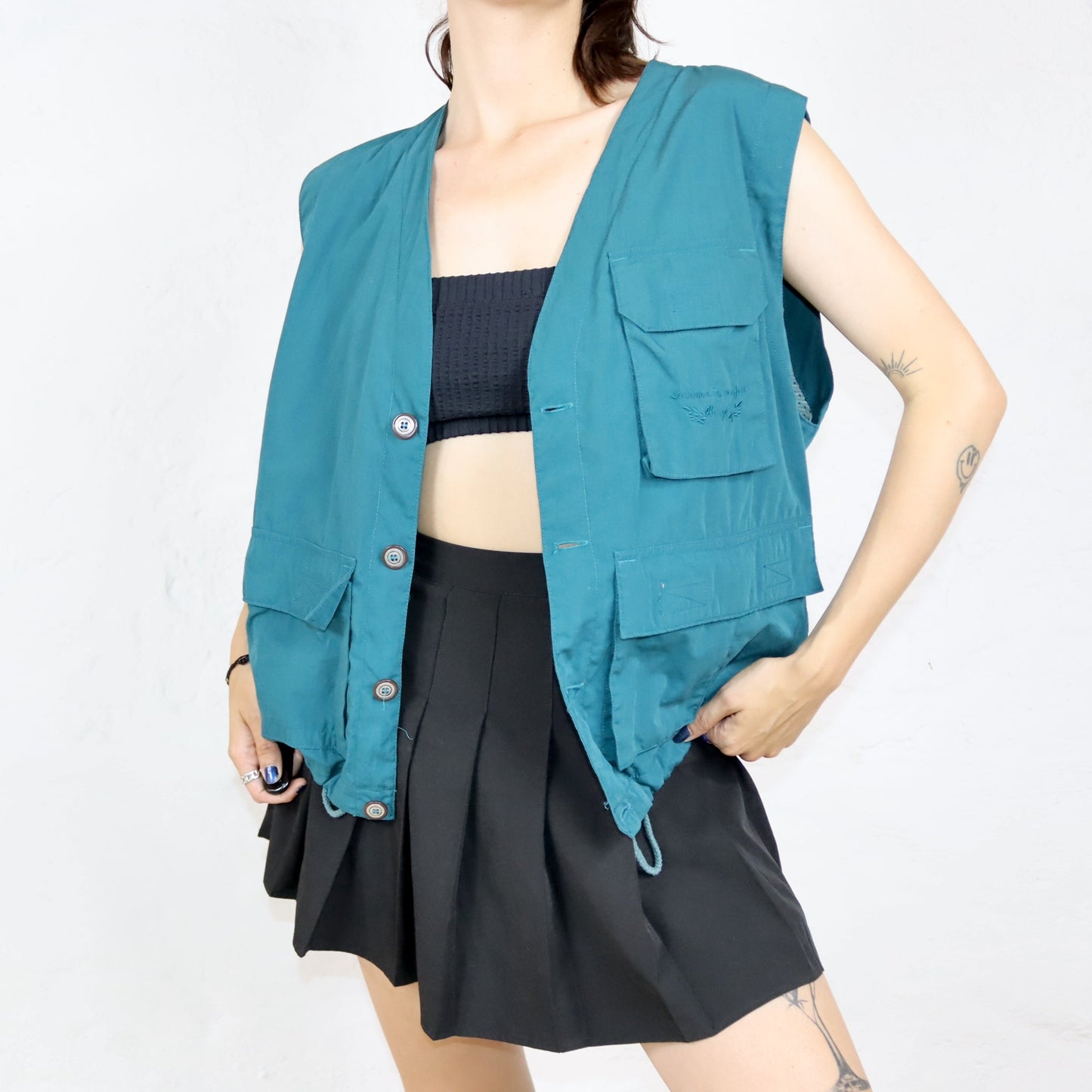 Vintage 80s 90s BRUGI vest cargo vest button placket dark green L