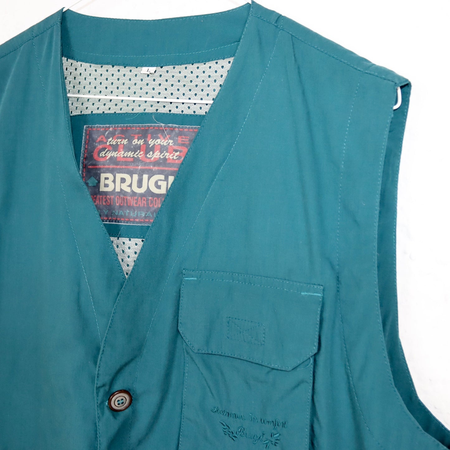 Vintage 80s 90s BRUGI vest cargo vest button placket dark green L