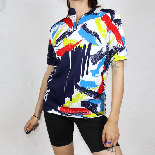 Vintage 80er 90er Radlershirt Fahrradtrikot crazy pattern bunt L