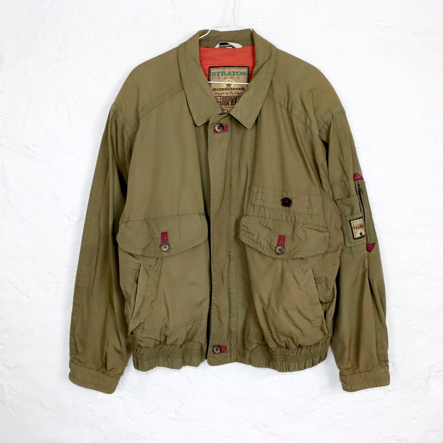 Vintage 80s 90s STRATOS lightweight jacket khaki shoulder pads L