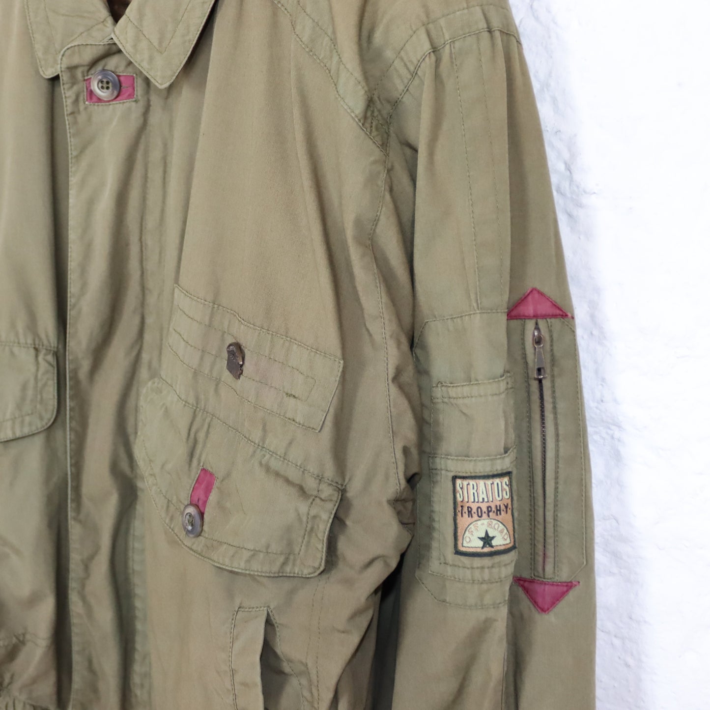 Vintage 80s 90s STRATOS lightweight jacket khaki shoulder pads L