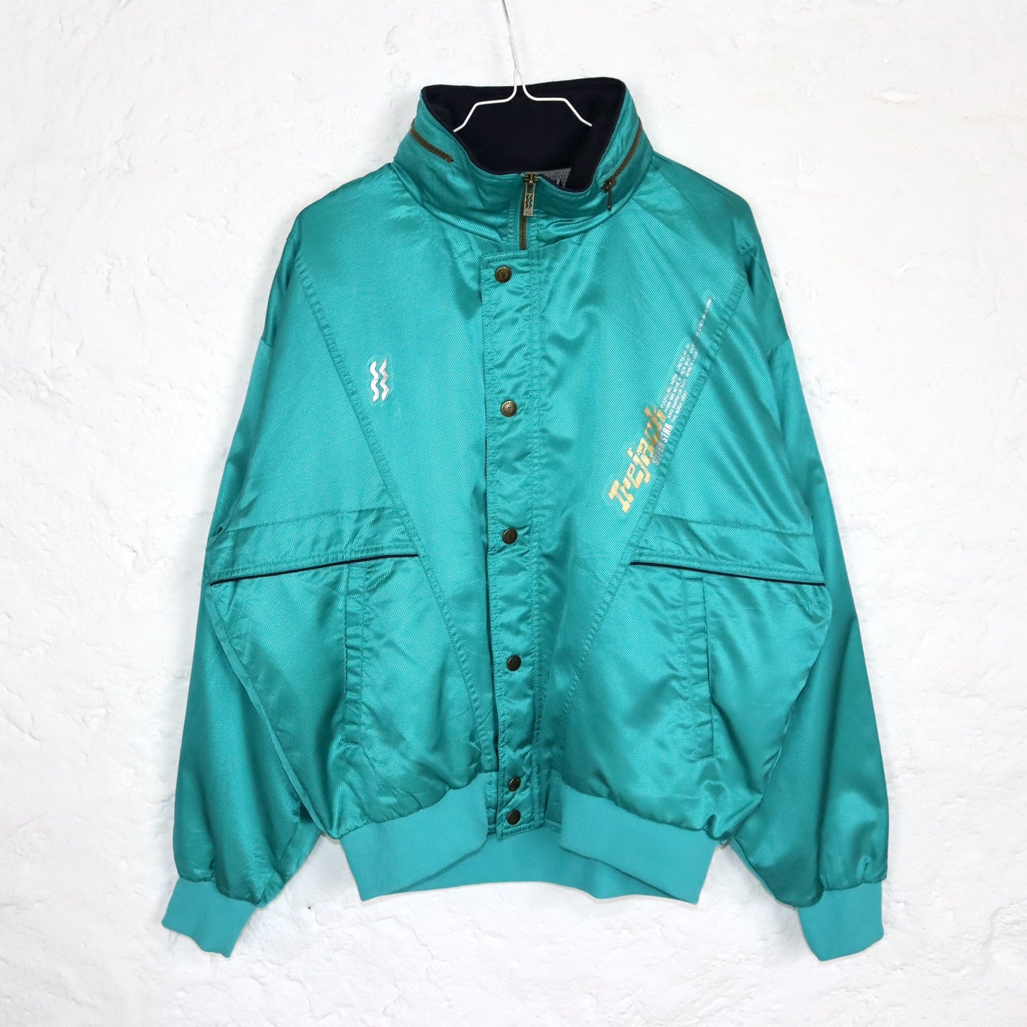 Vintage 80s 90s SUPER STAR thin jacket stand-up collar shiny turquoise M