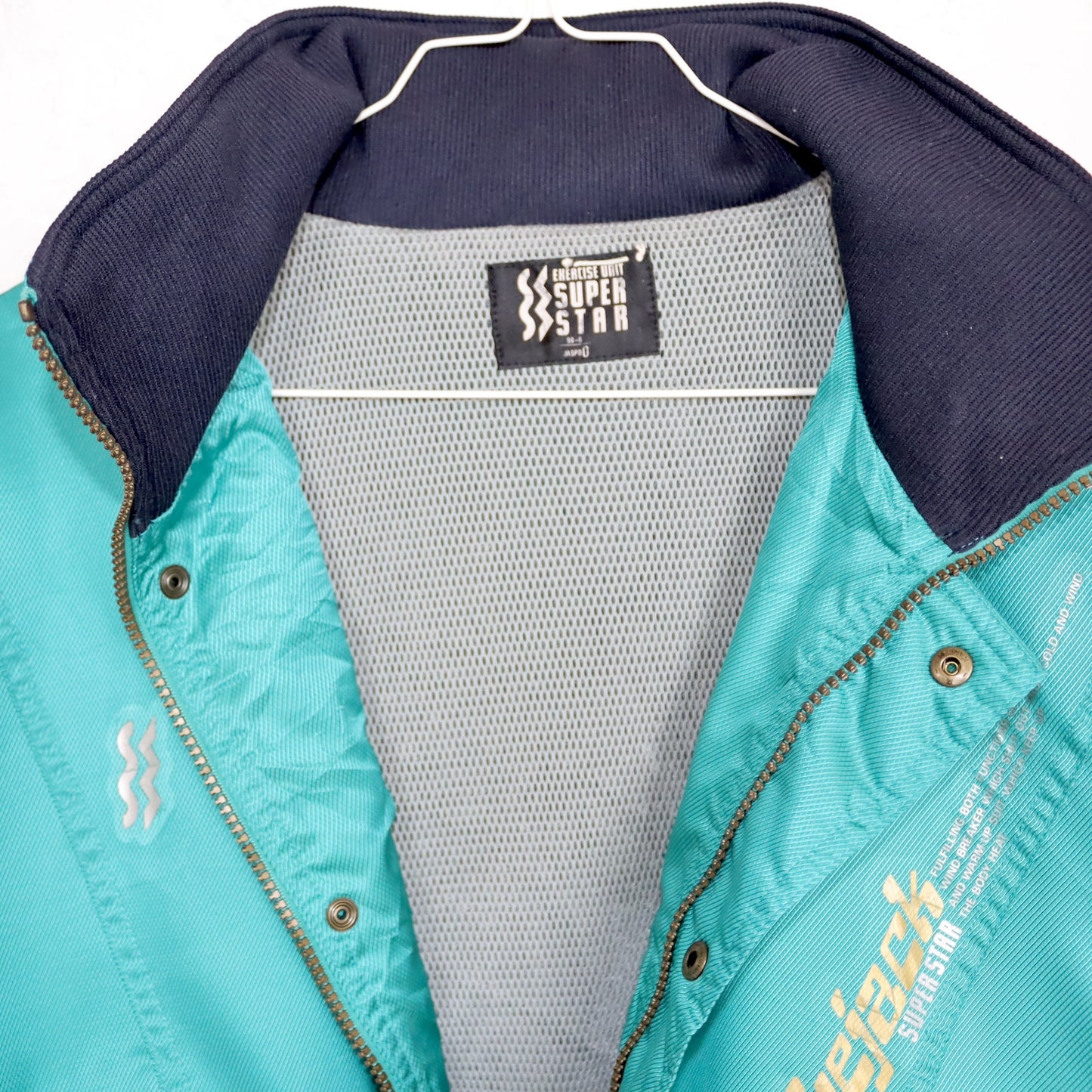 Vintage 80s 90s SUPER STAR thin jacket stand-up collar shiny turquoise M