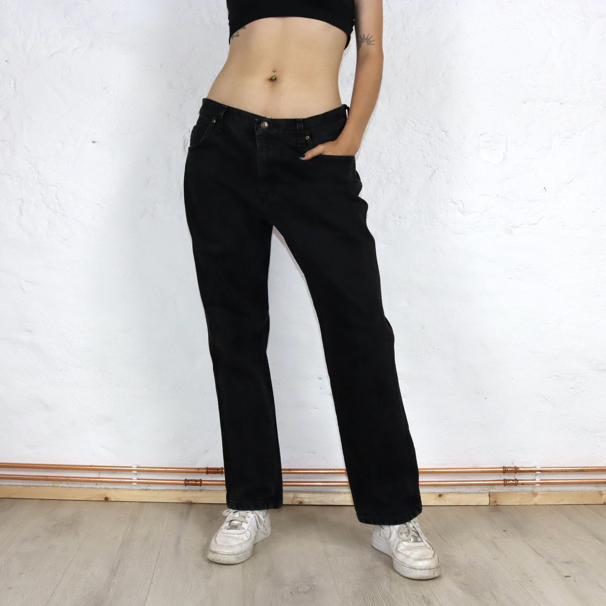 Vintage 80s 90s WRANGLER jeans pants black straight leg baggy W36 L30