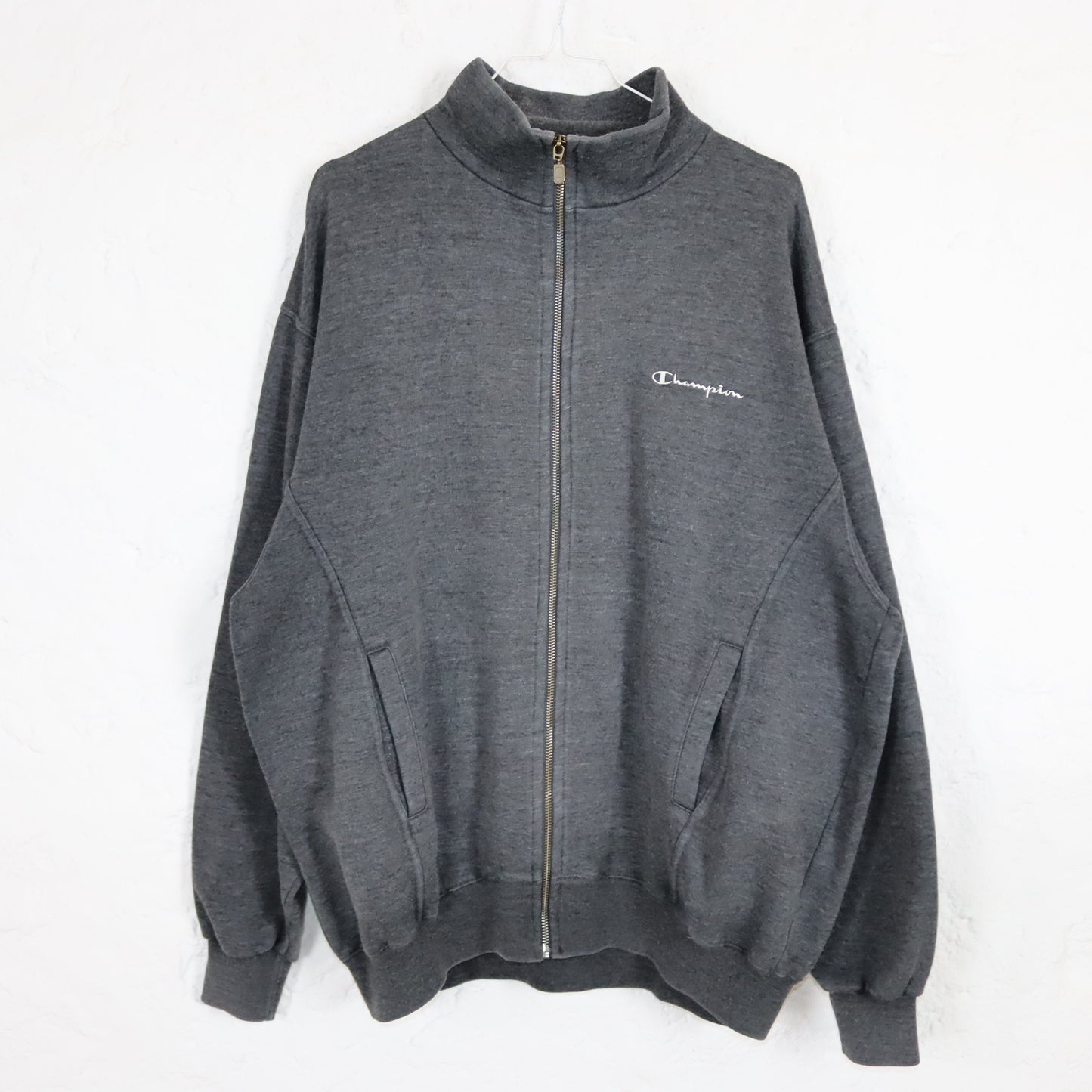 Vintage 80s 90s CHAMPION sweat jacket stand-up collar dark grey XL