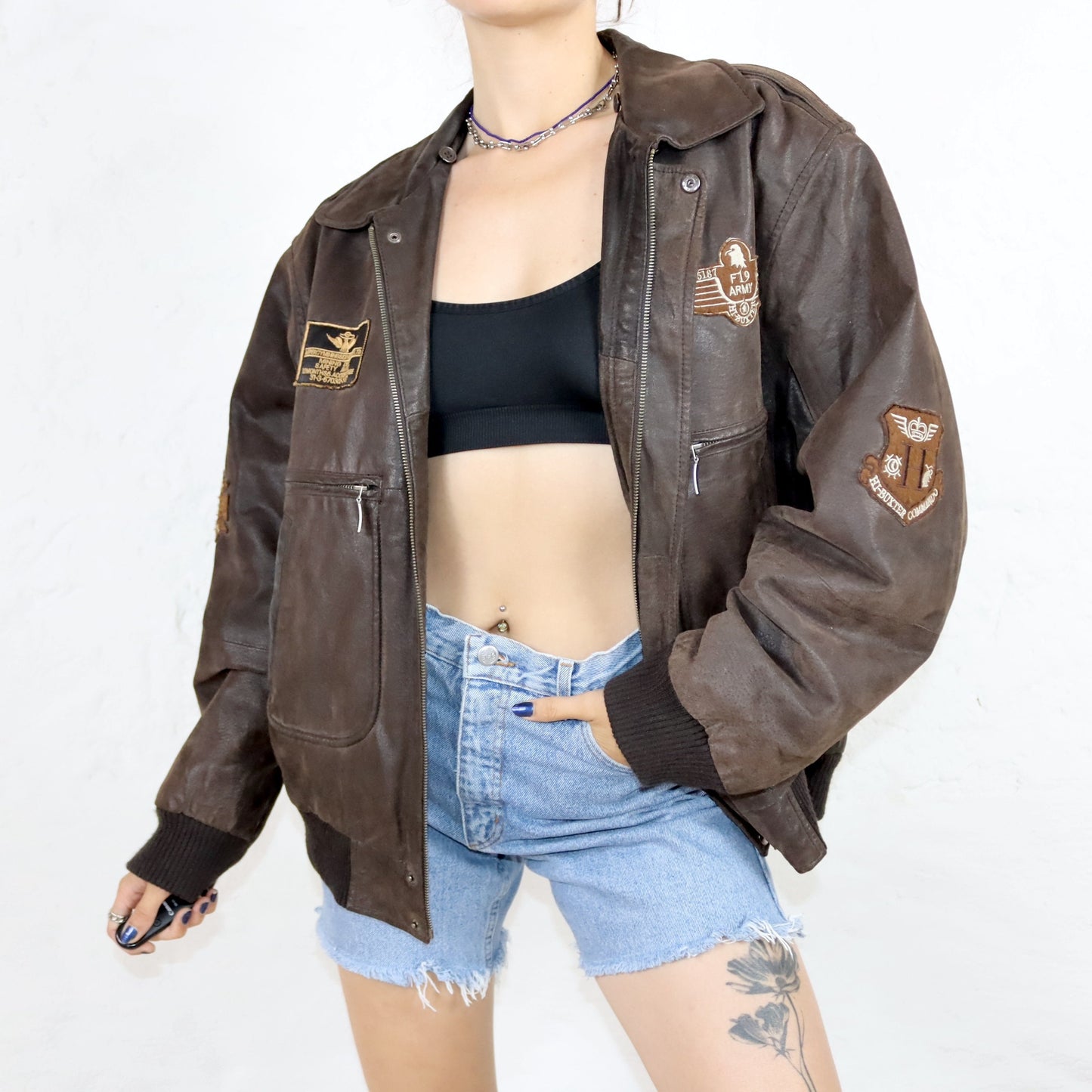 Vintage 80s 90s MONTES leather jacket biker jacket dark brown Army L