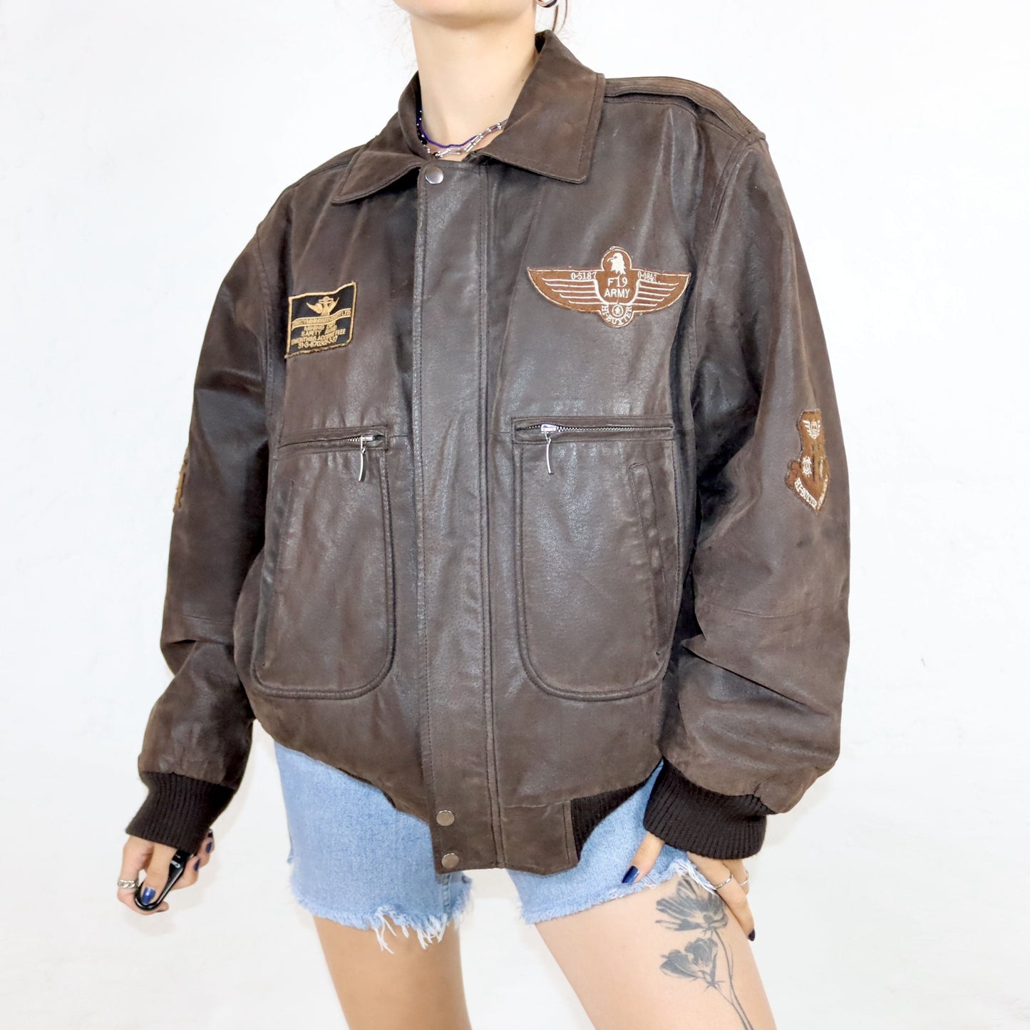 Vintage 80s 90s MONTES leather jacket biker jacket dark brown Army L