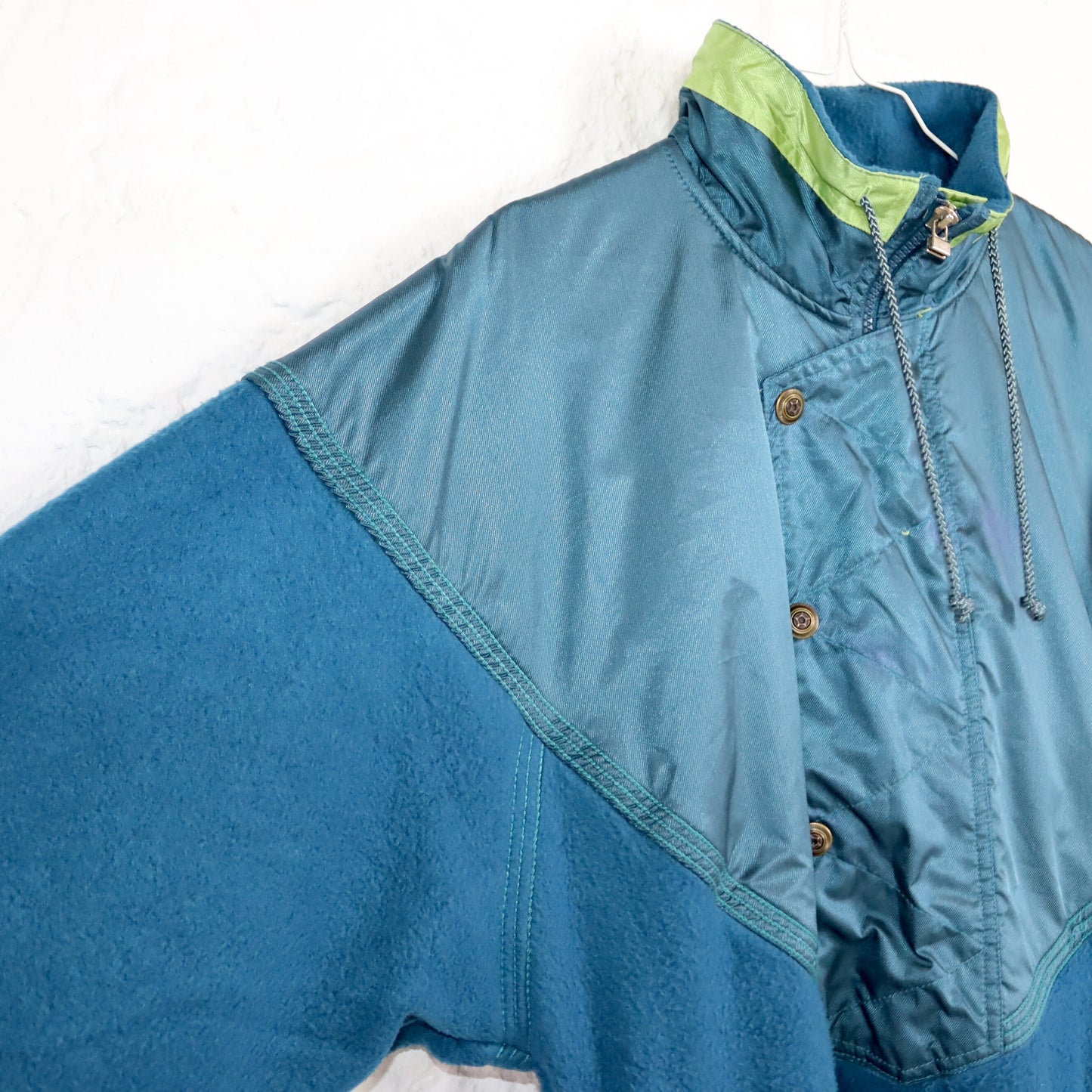 Vintage 80er 90er BELOW ZERO Fleecepullover Stehkragen blau grün M