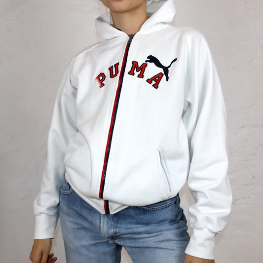 Vintage 80er 90er APPLE ACTIVE Puma“ Hoodie Jacke weiß rot M/L