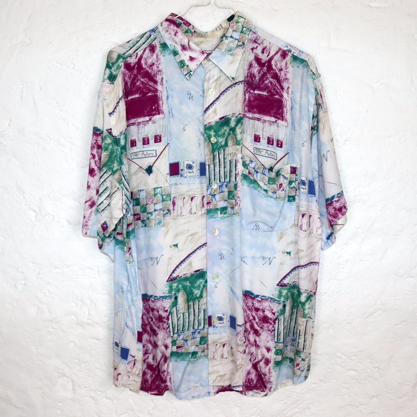 Vintage 80s 90s EMM shirt short sleeve crazy pattern colorful M