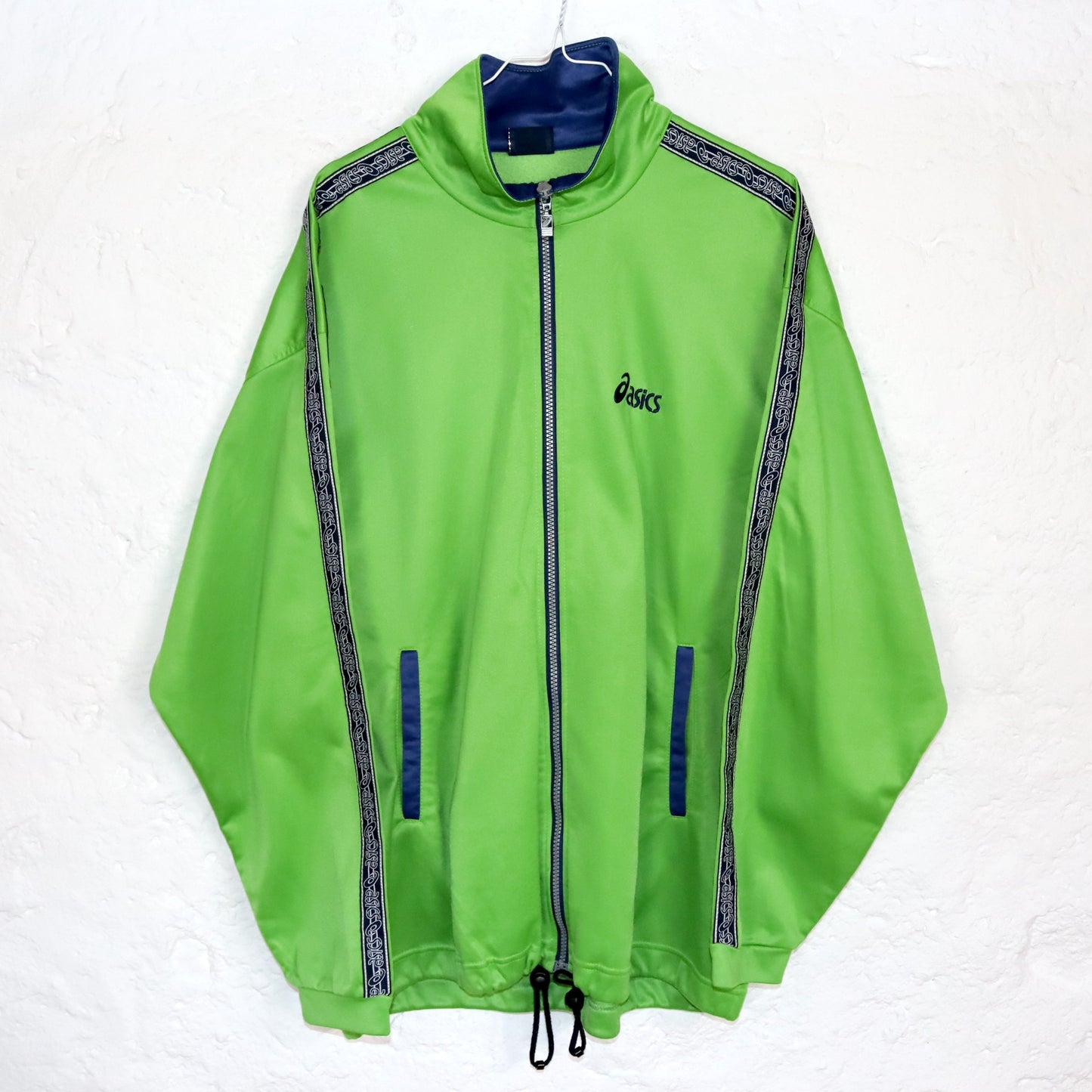 Vintage 80s 90s ASICS tracksuit jacket stand-up collar green dark blue XL