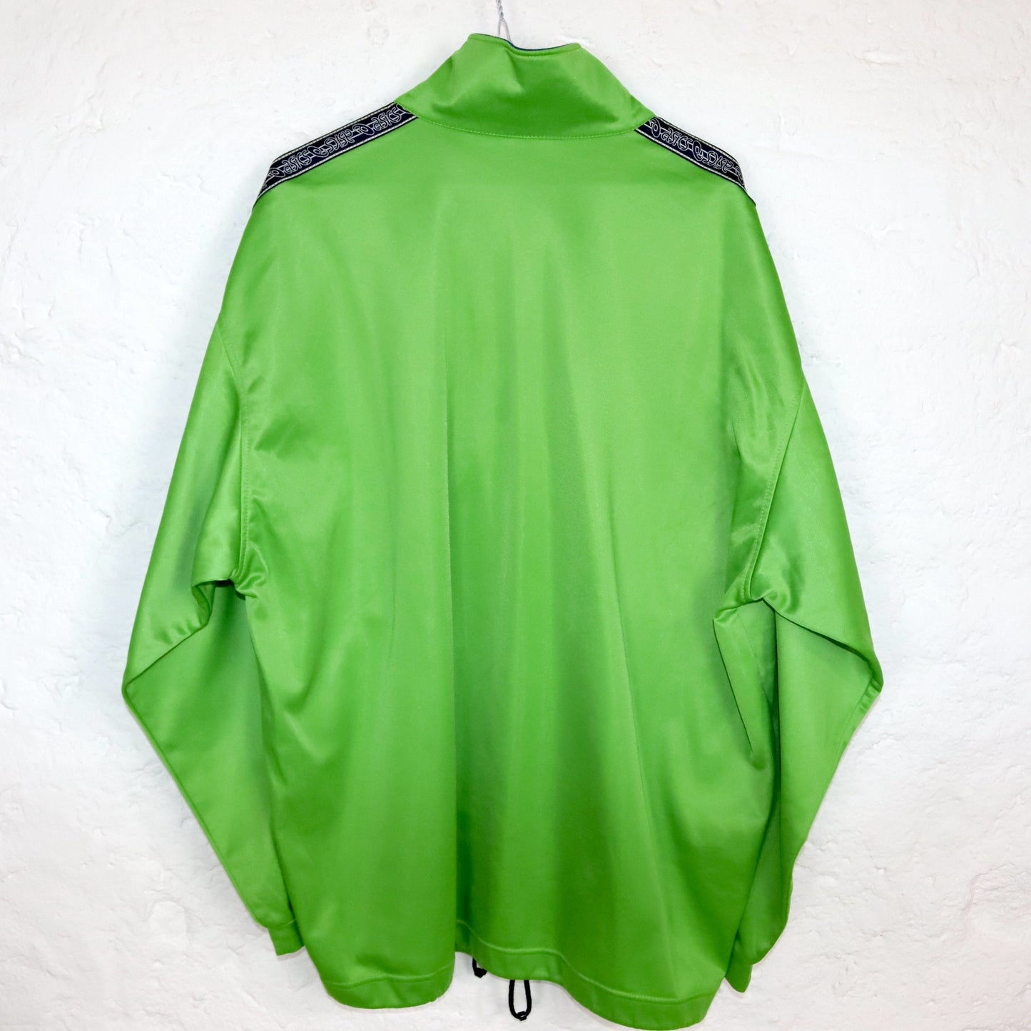 Vintage 80s 90s ASICS tracksuit jacket stand-up collar green dark blue XL