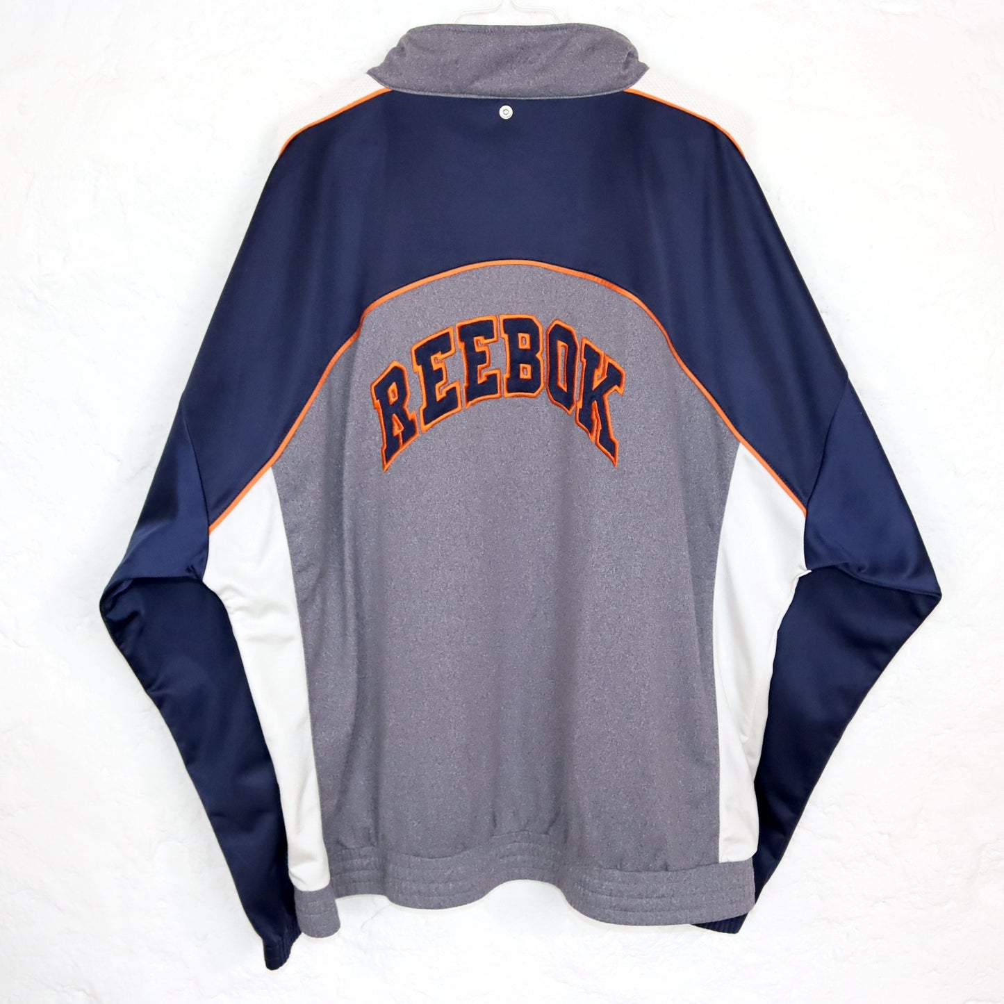 Vintage 80s 90s REEBOK tracksuit jacket stand-up collar grey orange dark blue L