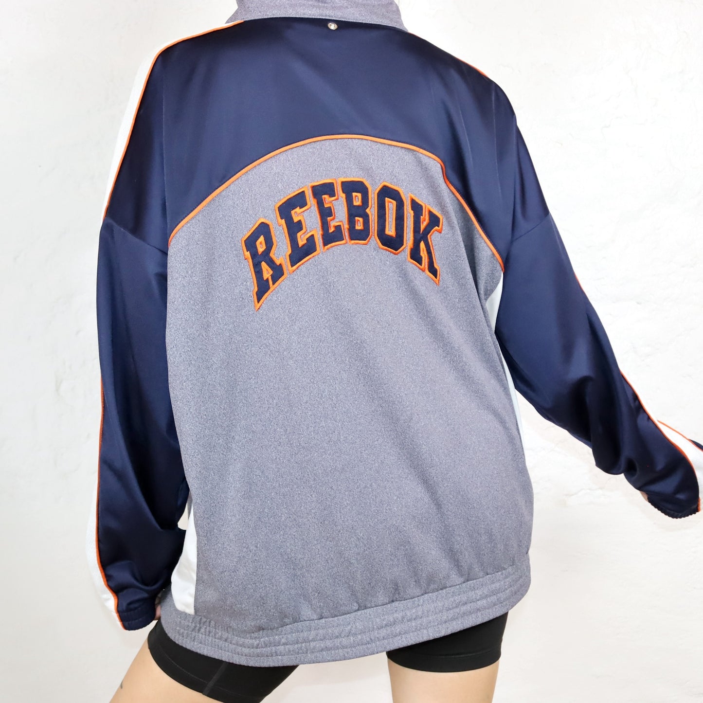 Vintage 80s 90s REEBOK tracksuit jacket stand-up collar grey orange dark blue L