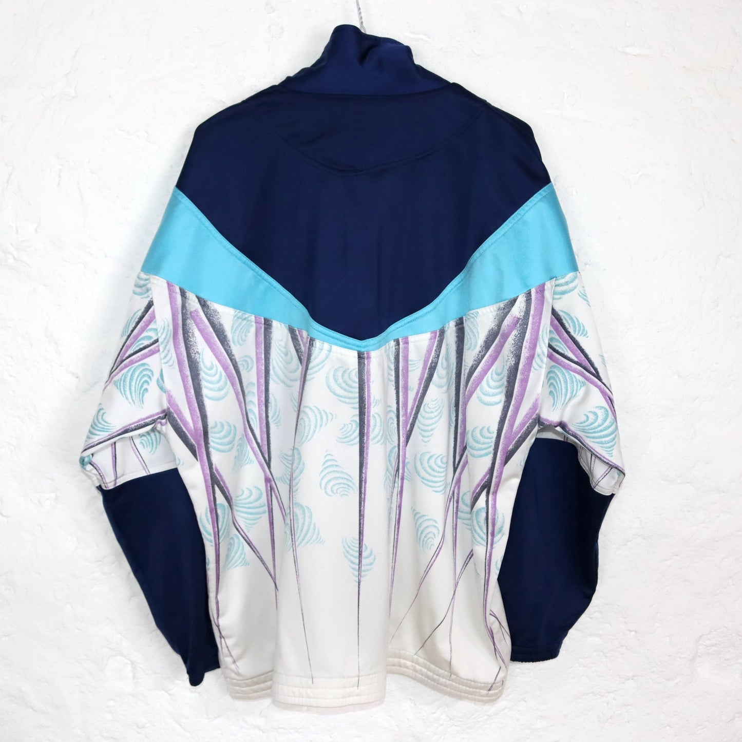 Vintage 80s 90s ELLESSE tracksuit jacket crazy pattern stand-up collar blue white XL