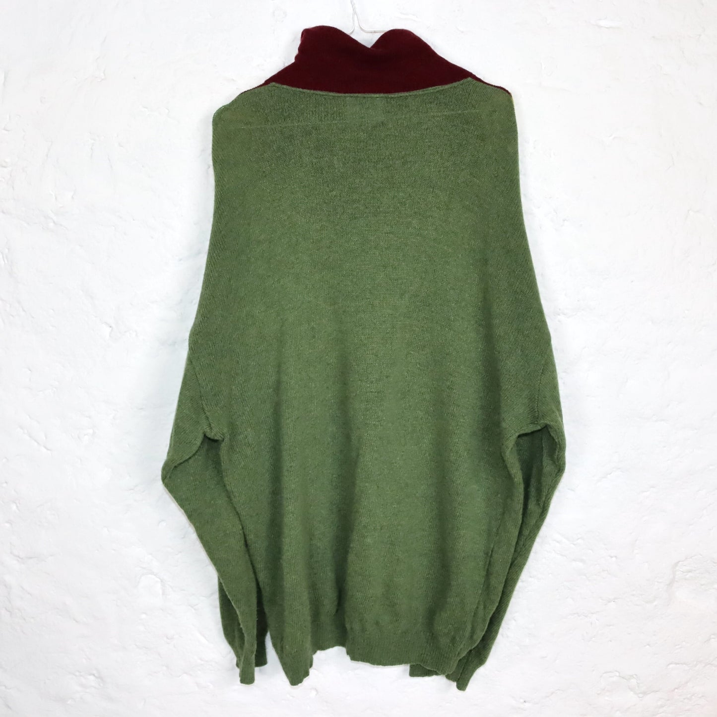 Vintage 80er 90er ENRICO COVERI Wollpullover Wolle Pullover Rollkragen Stehkragen kariert grün rot gelb XL