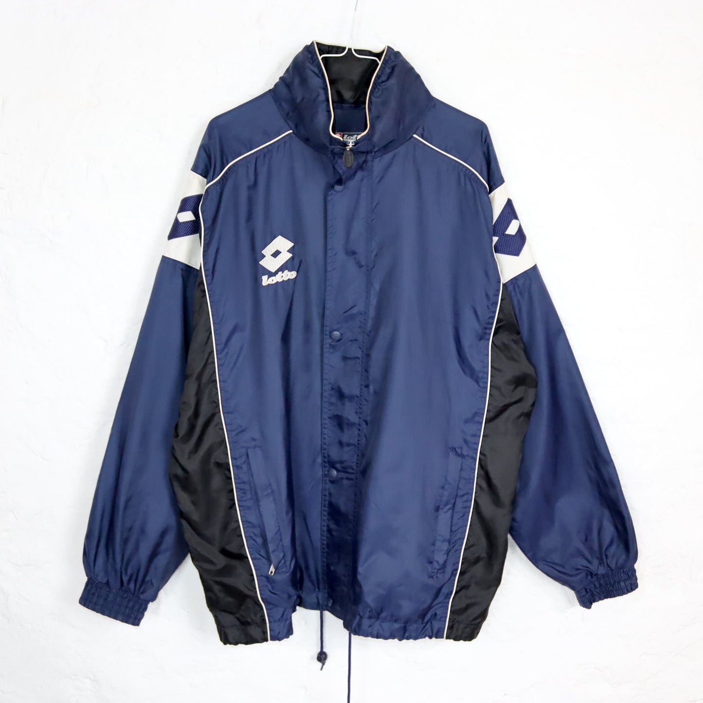 Vintage 80s 90s LOTTO rain jacket windbreaker blue white stand-up collar