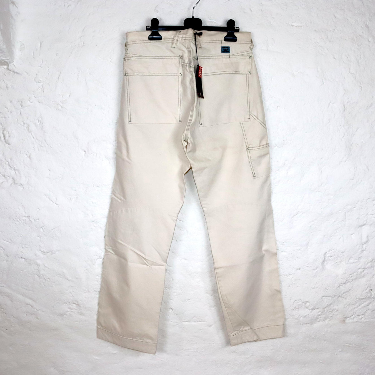 Vintage 90s 00s Y2k DIESEL baggy pants wide leg cargo pants cream white W30