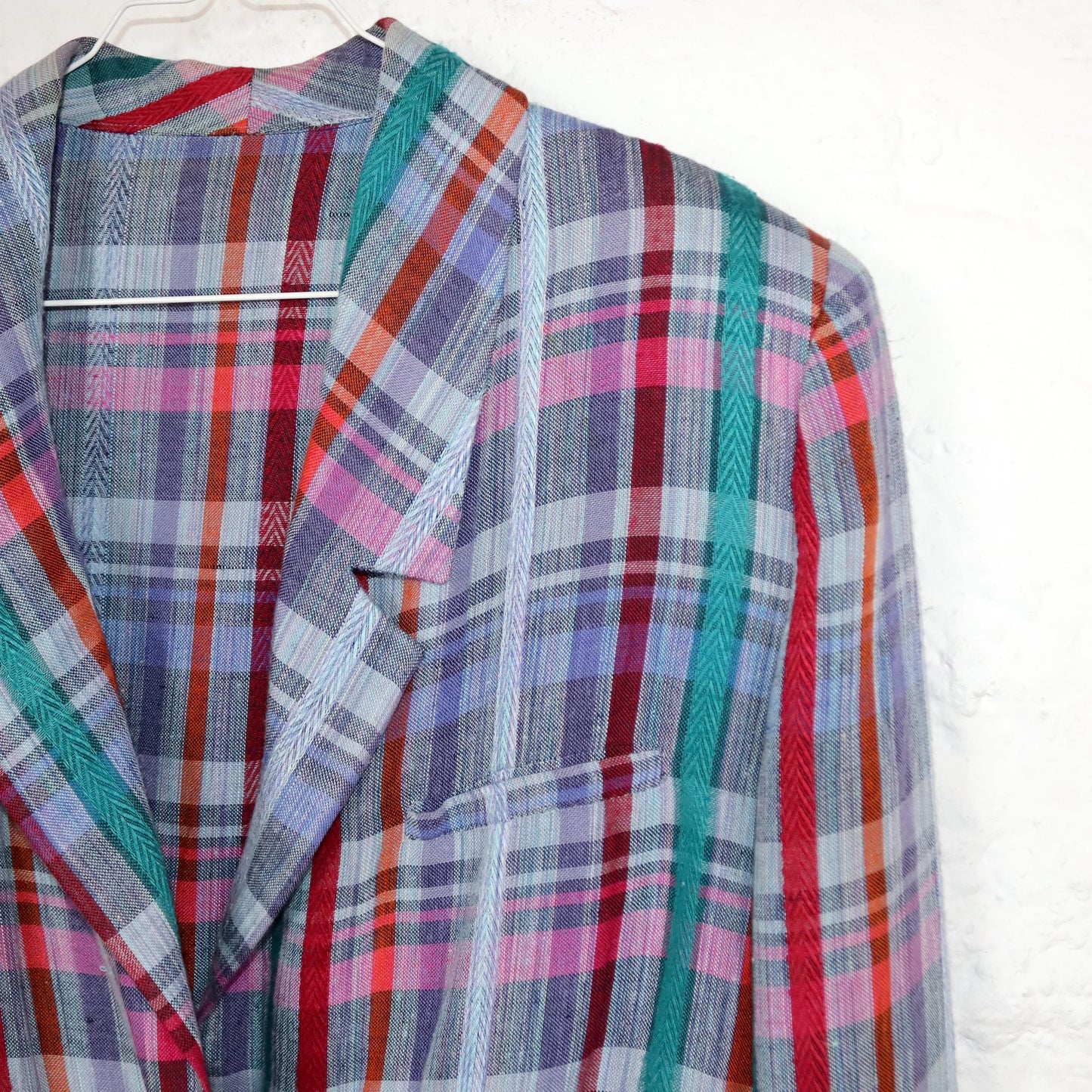 Vintage 80s 90s blazer linen checked colorful shoulder pads M