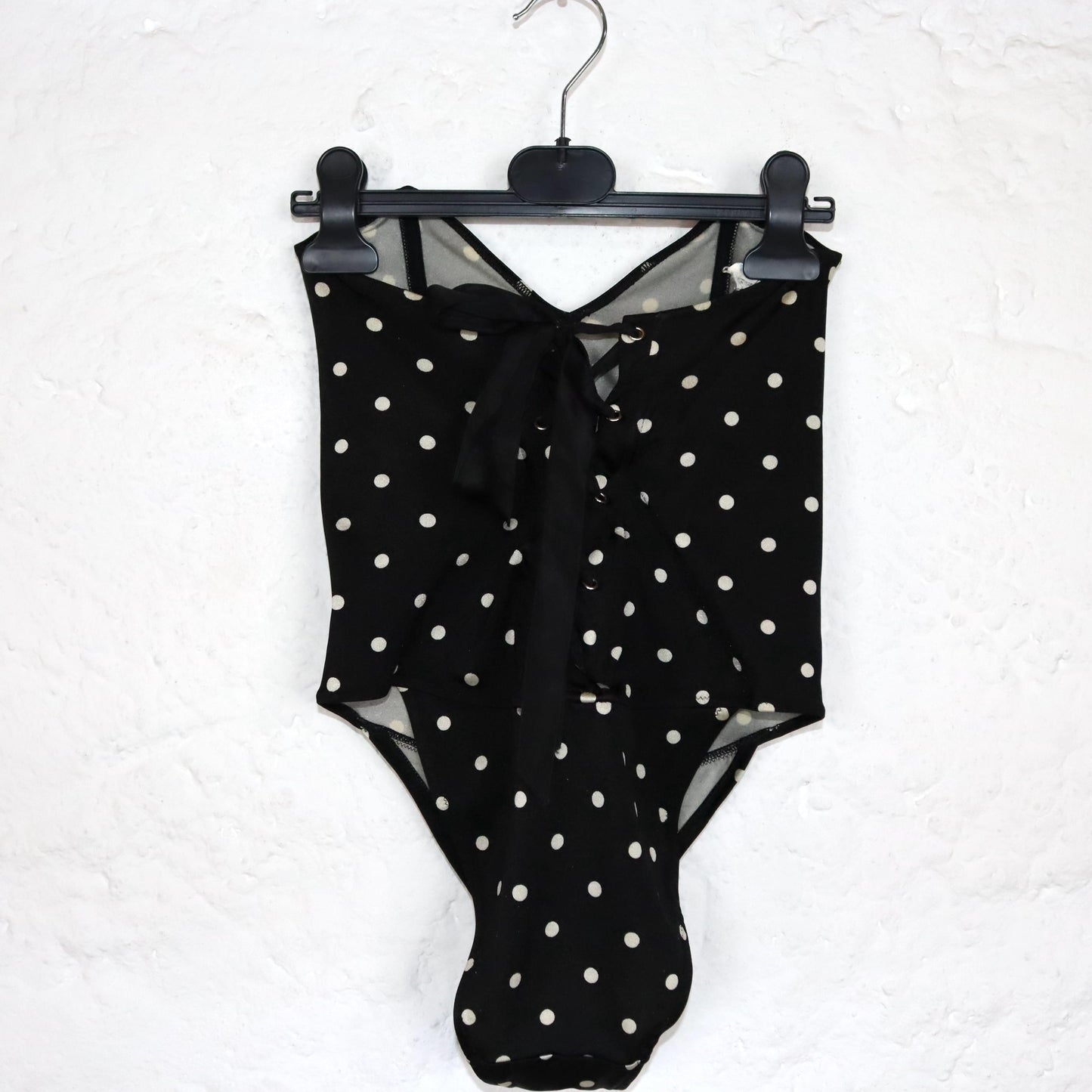 Vintage 80s 90s ANNCLUB bodysuit swimsuit bandeau body tube top dotted to tie S