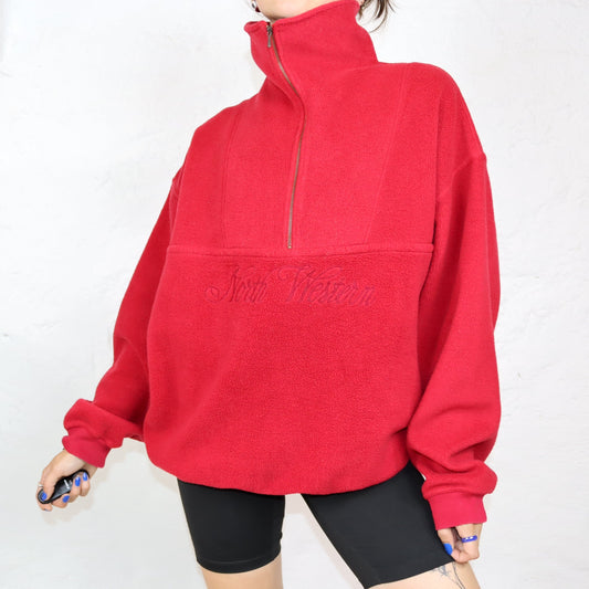 Vintage 80er 90er NORTH WESTERN Fleecepullover Pullover Stehkragen rot XXL