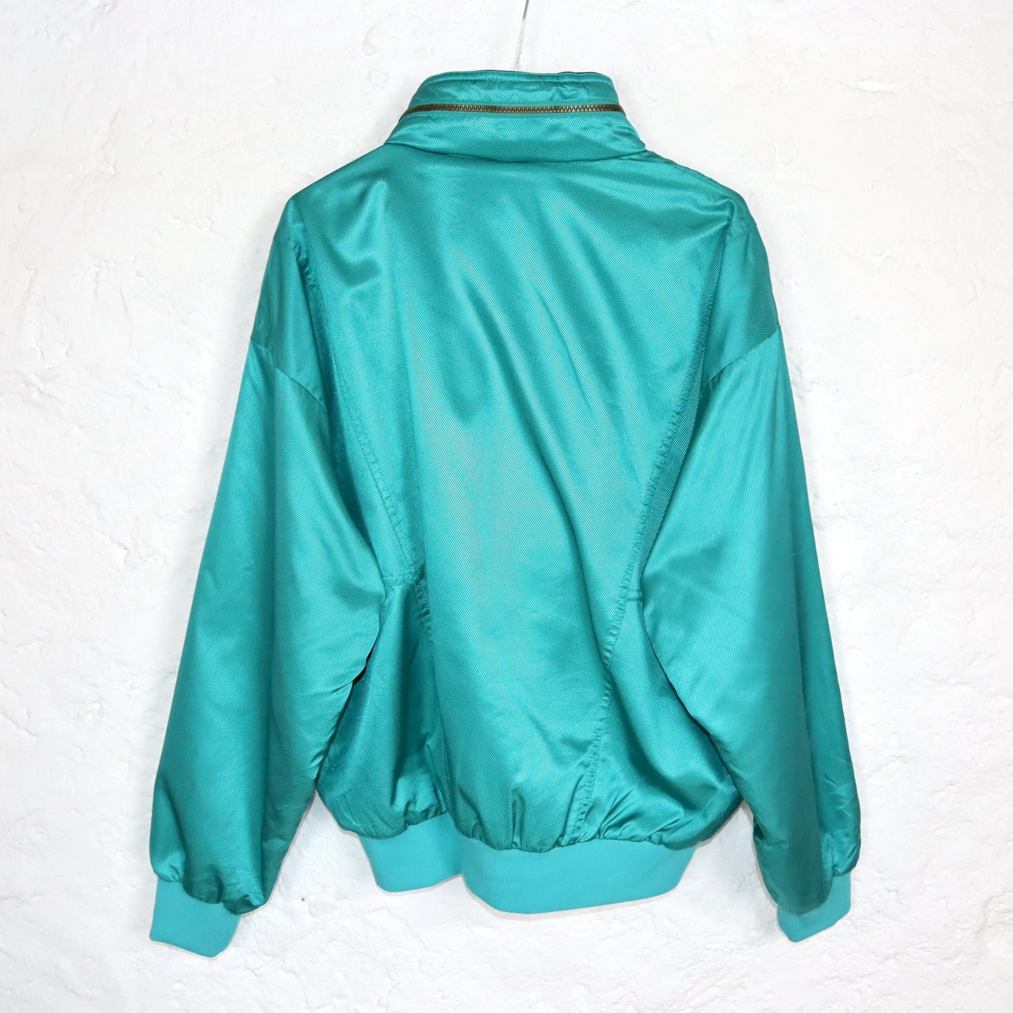 Vintage 80s 90s SUPER STAR thin jacket stand-up collar shiny turquoise M