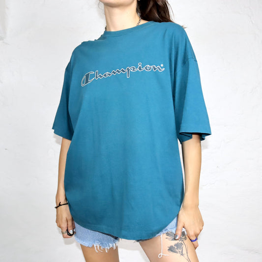 Vintage 80er 90er CHAMPION T-Shirt kurzarm türkis XXL