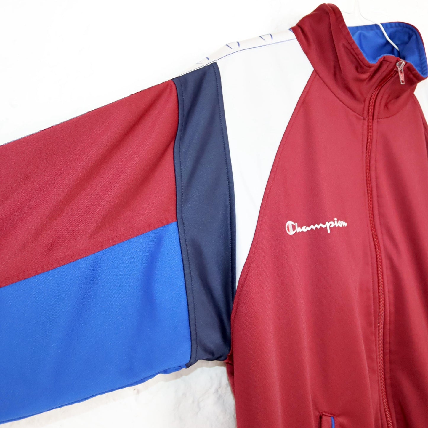 Vintage 80s 90s CHAMPION tracksuit jacket stand-up collar dark red blue white M