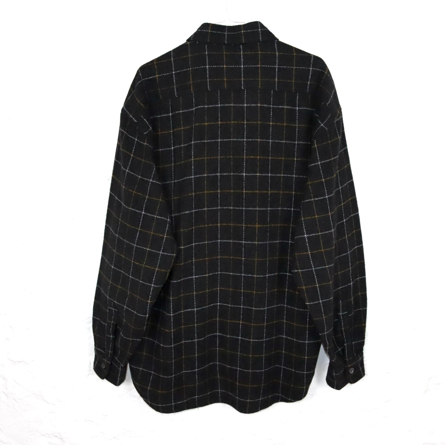 Vintage 80er 90er FILA Flanellhemd langarm Wolle kariert dunkelgrau L