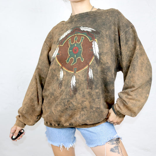 Vintage 80er 90er ONEITA Sweatshirt Pullover Batik Print braun M/L