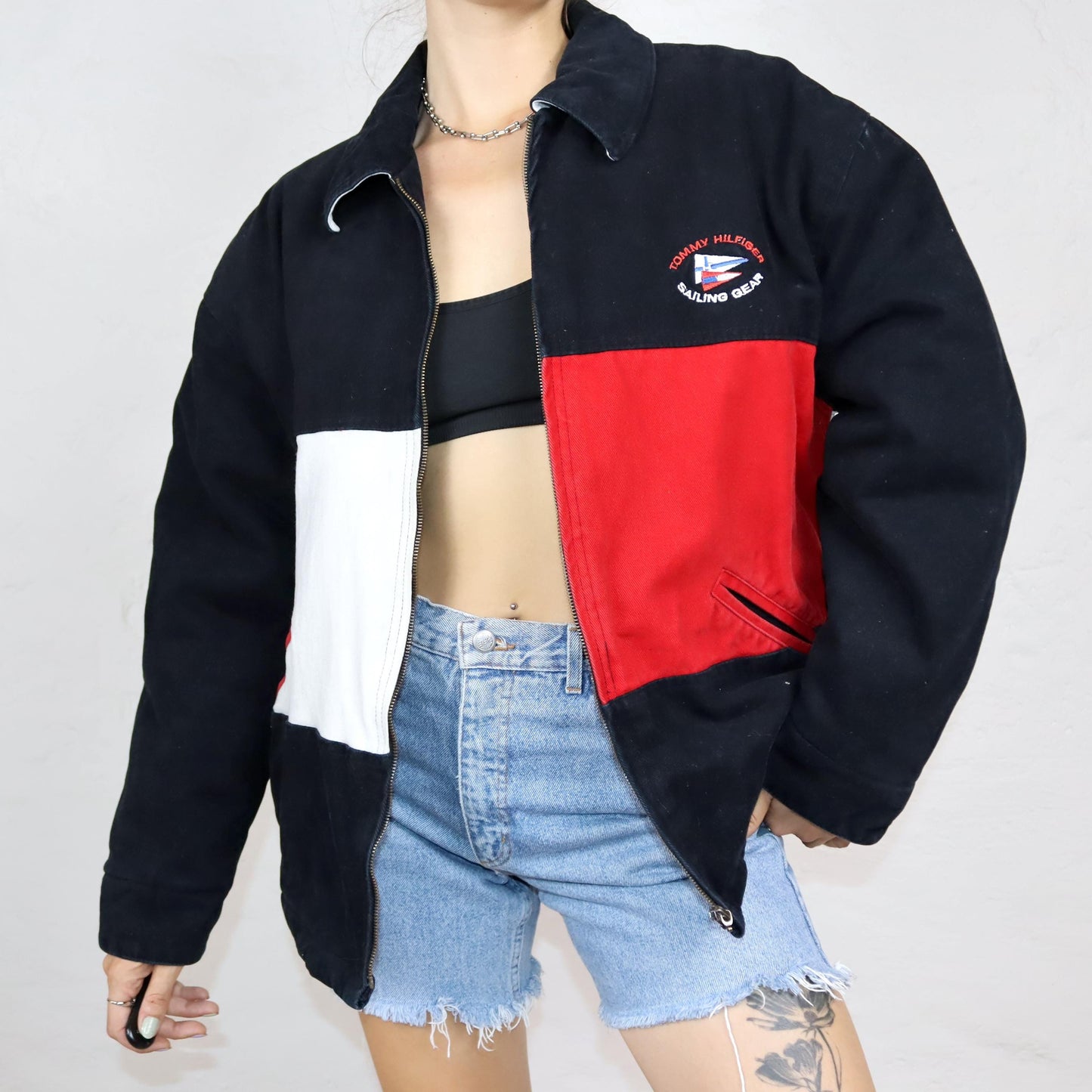 Vintage 80s 90s TOMMY HILFIGER Sailing Gear Rare Jacket lined collar white red black S