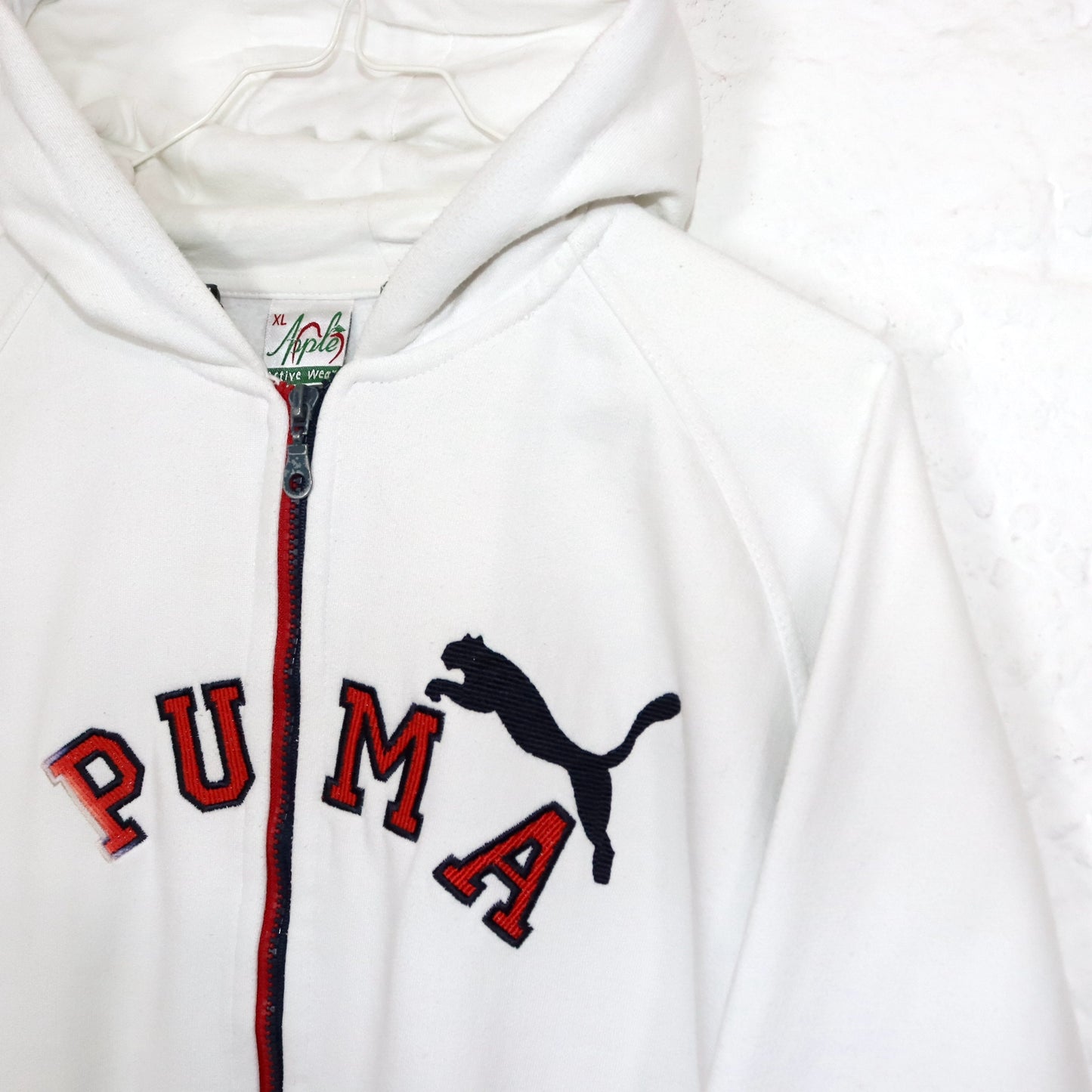 Vintage 80er 90er APPLE ACTIVE Puma“ Hoodie Jacke weiß rot M/L