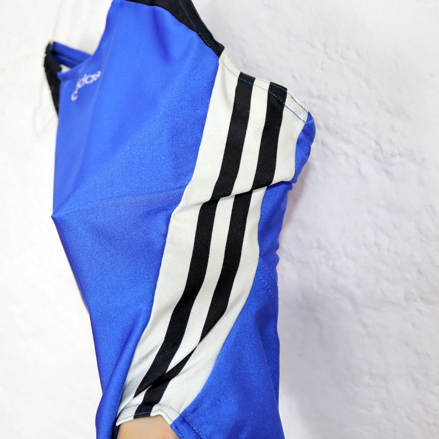 Vintage 80s 90s ADIDAS swimsuit body back cutout black blue white 38