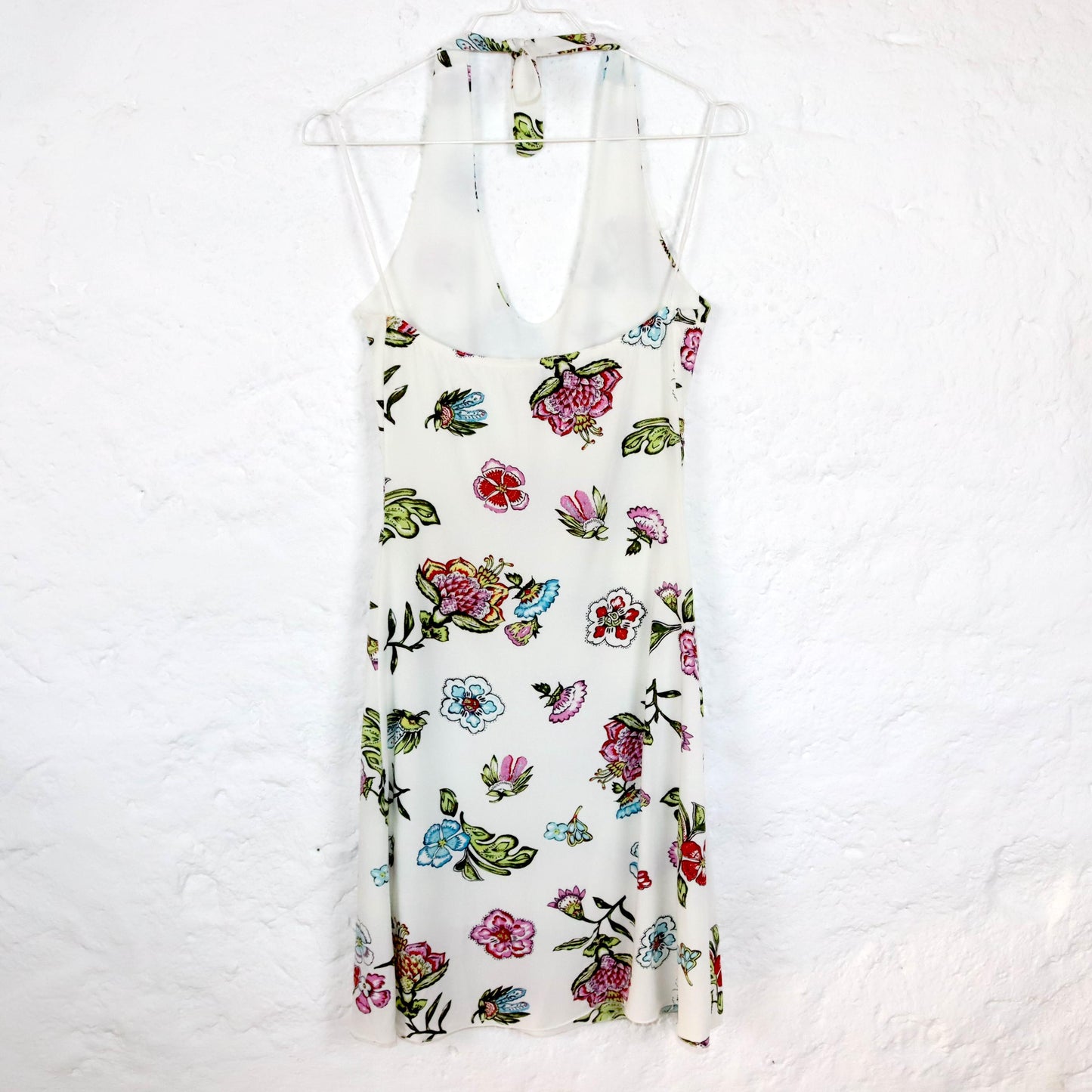 Vintage 80s 90s Y2k YOU halter neck dress floral pattern white colorful 36
