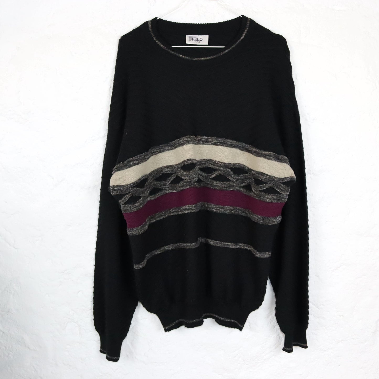 Vintage 80er 90er PELO Wollpullover Pullover Wolle schwarz beige lila 50 W.-Germany L