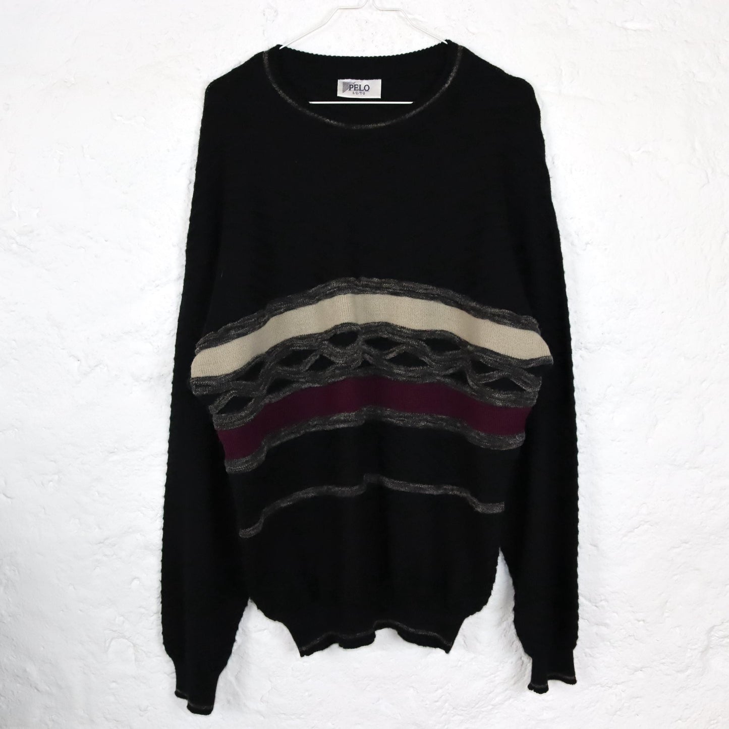 Vintage 80er 90er PELO Wollpullover Pullover Wolle schwarz beige lila 50 W.-Germany L