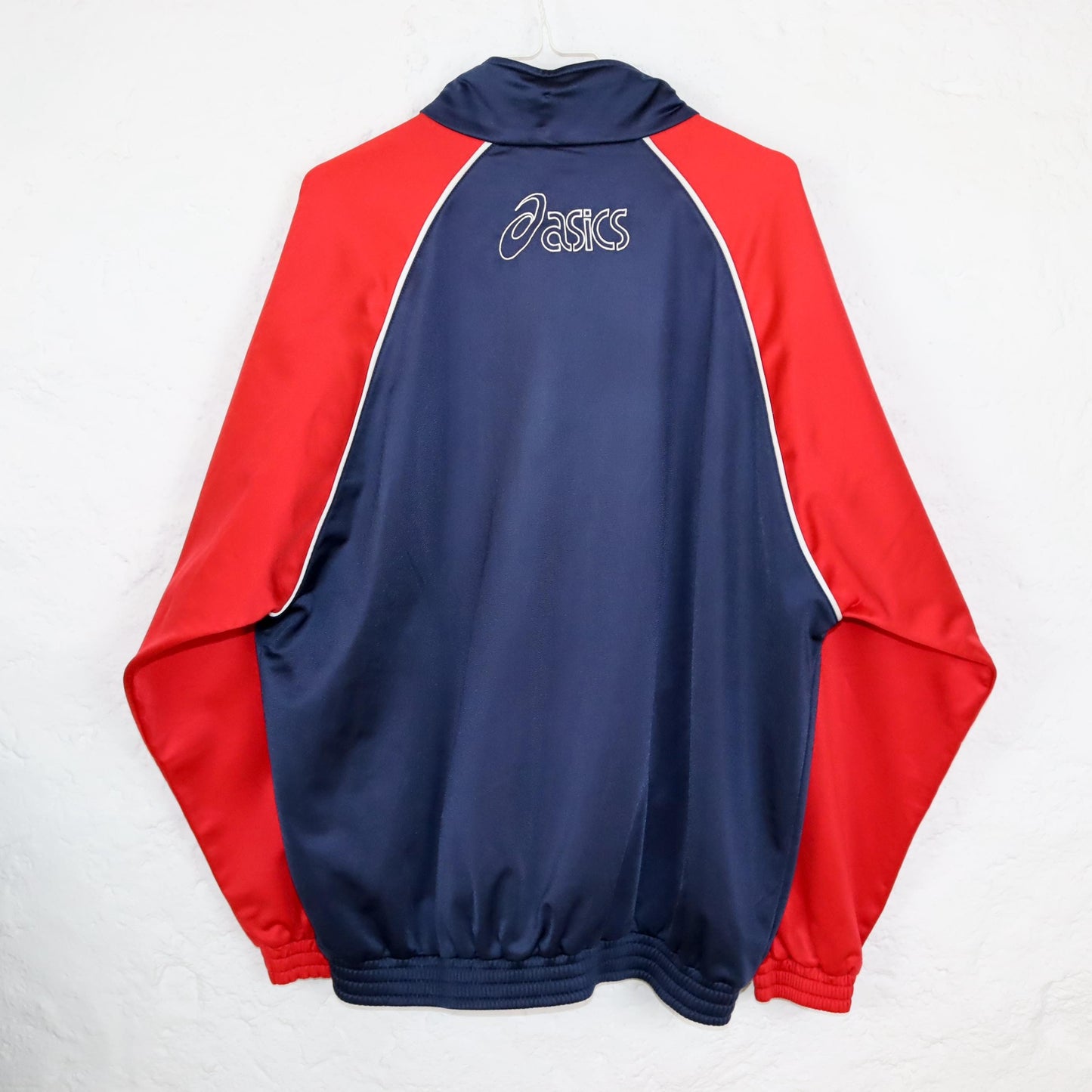 Vintage 80s 90s ASICS tracksuit jacket stand-up collar dark blue red L