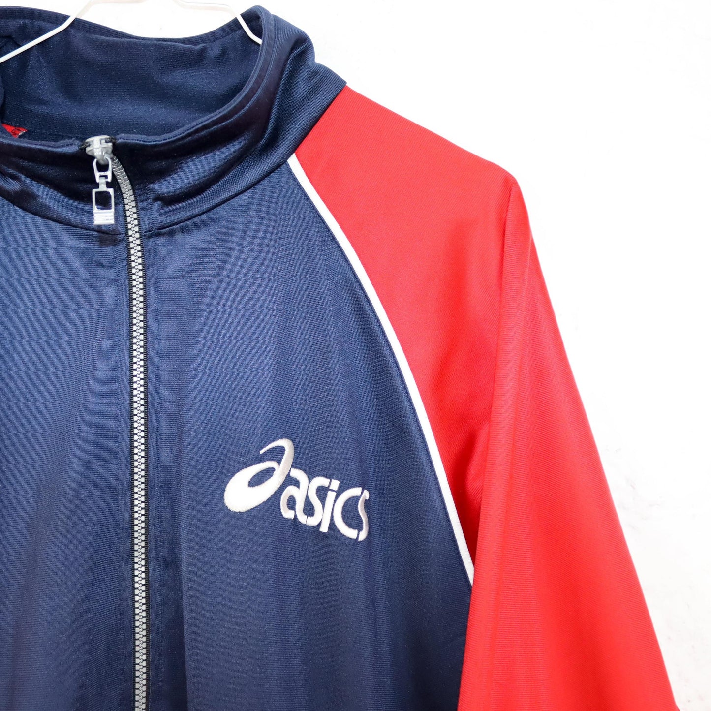 Vintage 80s 90s ASICS tracksuit jacket stand-up collar dark blue red L